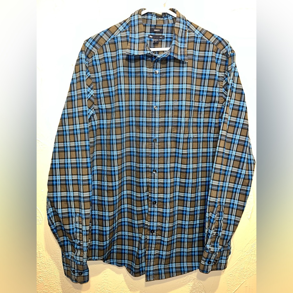 Gap Classic Fit Blue and Black Plaid Men's Shirt